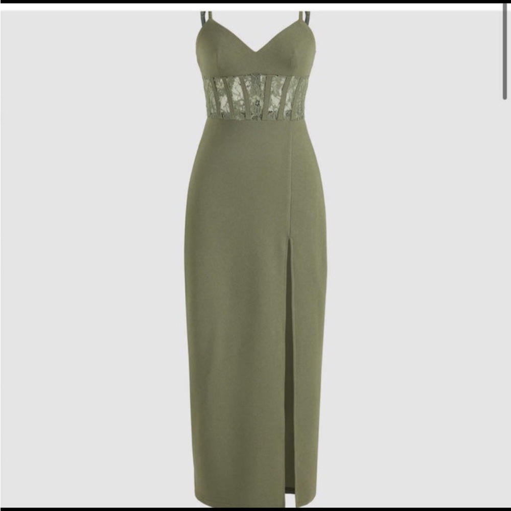 NWT Cider Solid Lace Trim Slit Maxi Dress size medium
